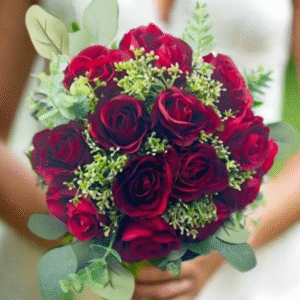 Ruby Red Rose & Eucalyptus Bridal Bouquet