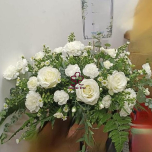 Elegant White Carnation & Rose Sympathy Spray