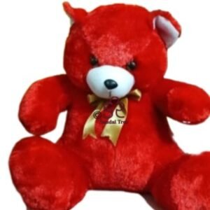 Classic Red Plush Bear with Gold Satin Ribbon