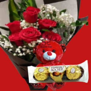 Classic Crimson Red Rose & Teddy Sparkle Set