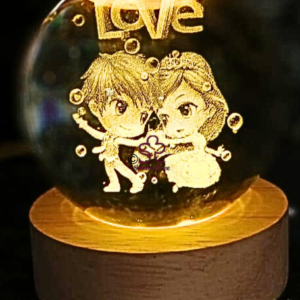 Eternal Glow: 3D Laser-Engraved Crystal Couple Sphere with LED Wood Base