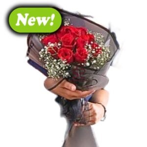 Midnight Velvet Rose & Baby's Breath Bouquet ( 8 Roses )