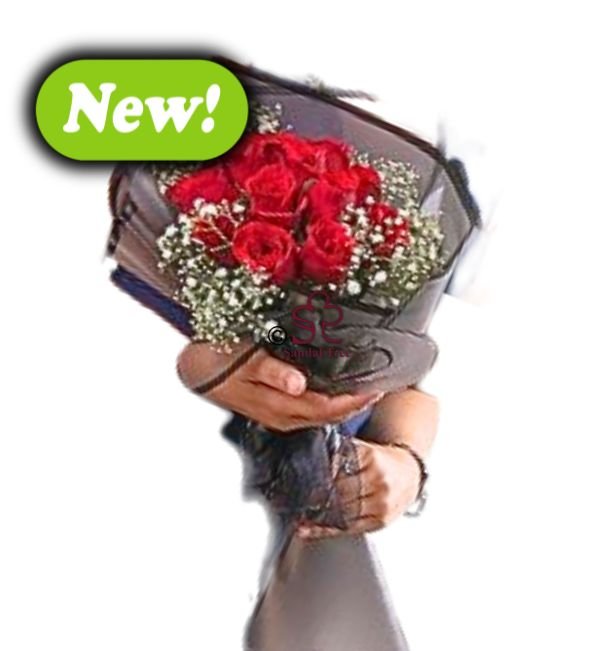 Midnight Velvet Rose & Baby's Breath Bouquet ( 8 Roses )