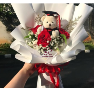 Commencement Red & White Floral Wrap | Mixed with Red roses and gerbera