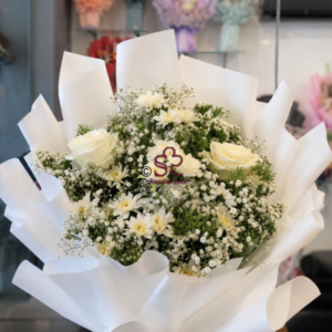 Large White Rose and Baby's Breath Bouquet for Religious Offerings (Rose Mixed Flowers)