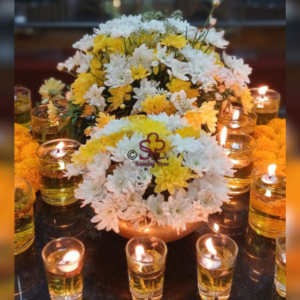 Vesak Poya Yellow and White Sevvandi Flower Vattiya (Large)