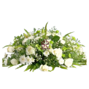 White Rose and Chrysanthemum Long Altar Flower Line for Vesak