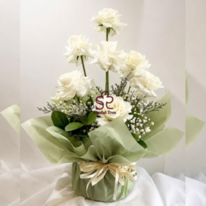 Elegant Tall White Rose Pot Arrangement for Temple Altar (MIX FLOWERS)