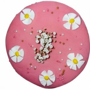 Handcrafted Pink Floral Celebration Cake – Elegant Daisy Design with Edible Pearl Accents