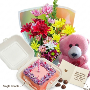 Ultimate Birthday Mixed Flower Bouquet, Bento Cake & Teddy Combo