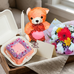 Mixed Flower Bouquet with Bento Cake & Teddy Combo
