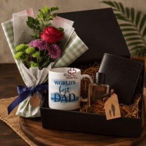 Best Dad Ever Floral Bouquet & Sleek Cologne Gift Bag Set