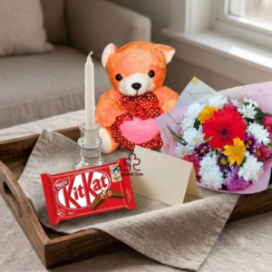 Mixed Flower Bouquet with KitKat & Teddy Combo