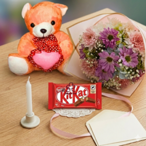 Soft Pastel Chrysanthemum Bouquet with KitKat & Teddy Combo