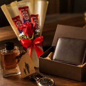 Father's Day Red Rose, KitKat Chocolate & Classic Wallet Gift Box