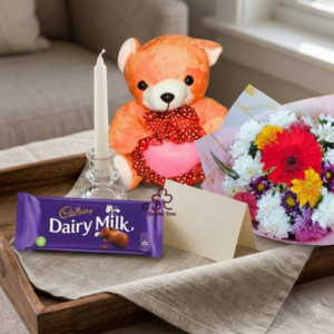 Mixed Flower Bouquet with Dairy Milk & Teddy Combo