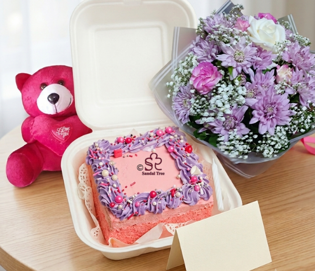 Soft Pastel Chrysanthemum Bouquet with Bento Cake & Teddy Combo