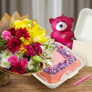 Luxury Mixed Bouquet with Bento Cake & Teddy Combo