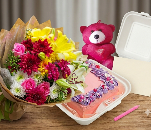 Luxury Mixed Bouquet with Bento Cake & Teddy Combo