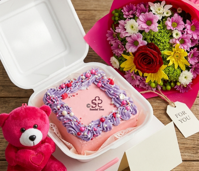 Festive Mixed Flower Bouquet with Bento Cake & Teddy Combo