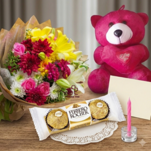 Luxury Mixed Bouquet with Ferrero Rocher & Teddy Combo