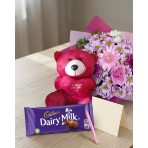 Chrysanthemum Bouquet with Dairy Milk & Teddy Combo