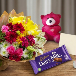 Luxury Mixed Bouquet with Dairy Milk & Teddy Combo
