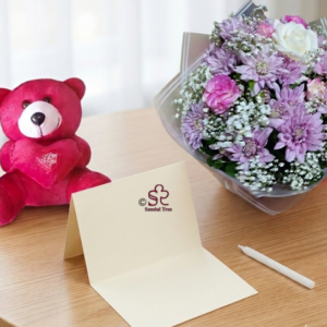 Soft Pastel Chrysanthemum Bouquet with Teddy & Candle Combo
