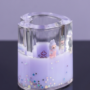 Cute Liquid Floating Alpaca Pen Holder - Purple Starry Glitter Case