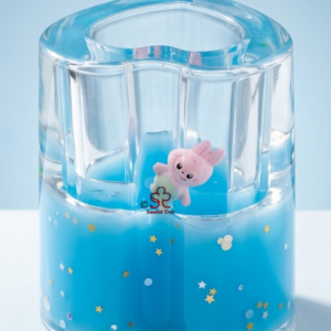 Cute Liquid Floating Pink Bunny Pen Holder - Blue Starry Glitter Case