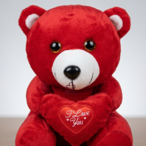 Crimson Red Plush Teddy Bear Holding "I Love You" Heart
