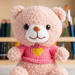 Classic Brown Velvet Teddy Bear wearing Teal "Love" Heart Tee