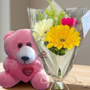 Gerbera Bouquet with Cute Pink Teddy Bear