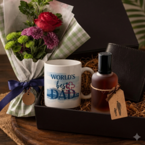 Best Dad Ever Floral Bouquet & Sleek Cologne Gift Bag Set