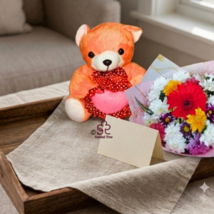 Vibrant Bloom & Plush Teddy Rustic Gift Hamper