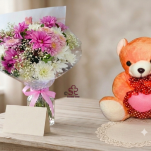Elegant Pink Blossom & Teddy Keepsake Set
