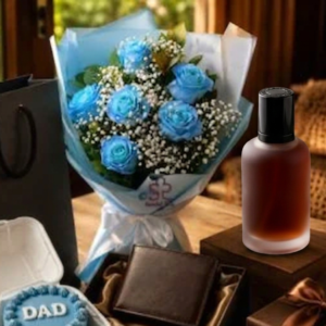 Sky Blue Rose Bouquet, Men's Watch & Wallet Father's Day Gift Box