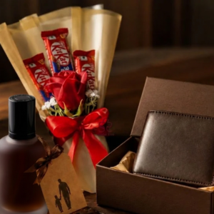 Father's Day Red Rose, KitKat Chocolate & Classic Wallet Gift Box