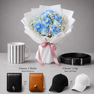 Baby Blue Rose Elegant Men’s Day Gift Bundle (Mixed Flowers)