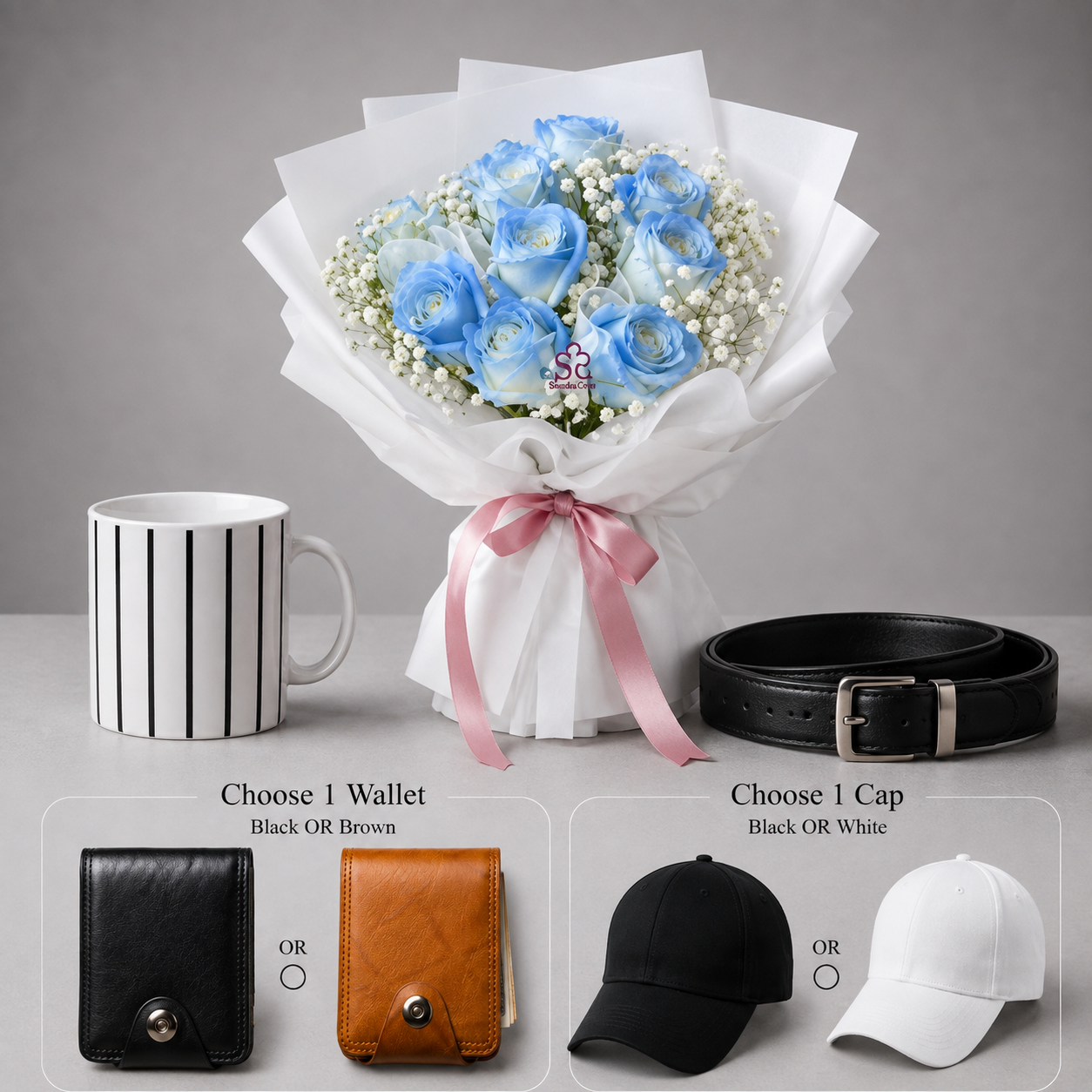 Baby Blue Rose Elegant Men’s Day Gift Bundle (Mixed Flowers)