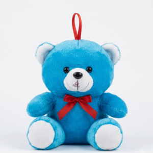 Sky Blue Plush Teddy Bear with Red Ribbon