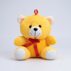 Yellow Plush Teddy Bear with Red Bow