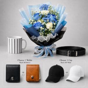 Blue & White Premium Men’s Day Floral Gift Bundle (Mixed Flowers)