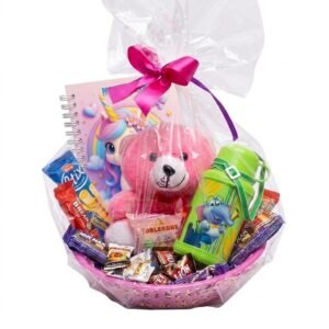 Pink Teddy Bear, Unicorn Notebook & Water Bottle Hamper