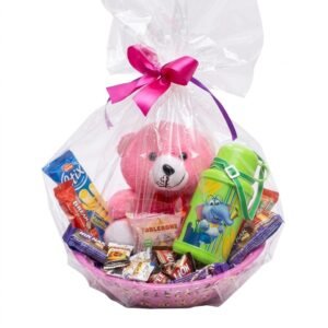 Pink Plush Teddy Bear & Elephant Water Bottle Gift Basket