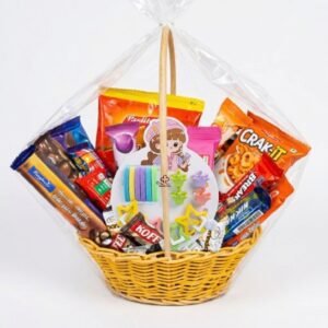 Deluxe Wrapped Woven Basket with Star Hair Clips & Chocolates
