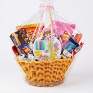 Handcrafted Woven Basket with Star Hair Clips & Snacks