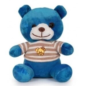 Blue Teddy Bear in Striped Sweater