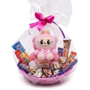 Dual Pink Plush & Chocolate Gift Basket Hamper